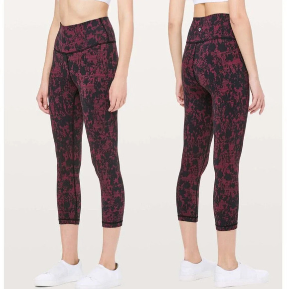 Lululemon Wunder Under Crop 21" Scatter Blossom Jacquard Garnet 21123 - Picture 2 of 9